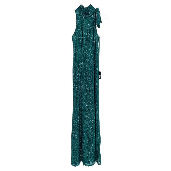 MAC DUGGAL Dress Size 0 Evening Gown Sequin Green NEW Soft Tie Halter Neck - Picture 6 of 8